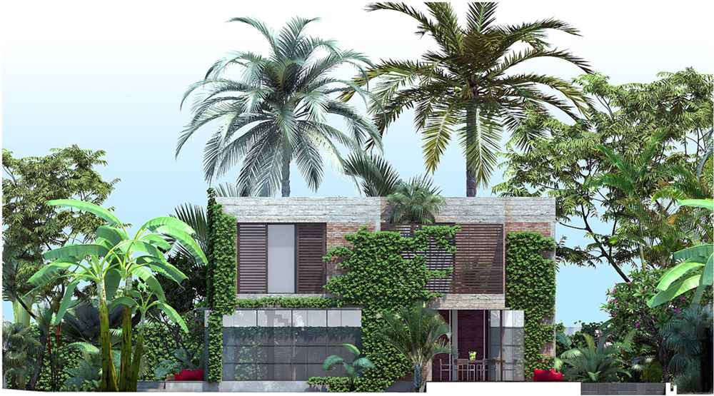 Mặt đứng 3D của căn biệt thự.